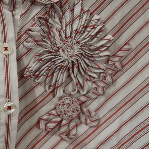 Olsen Europe Red White Striped Button Down Blouse Shirt Cotton Blend Size 12 - Picture 5 of 11